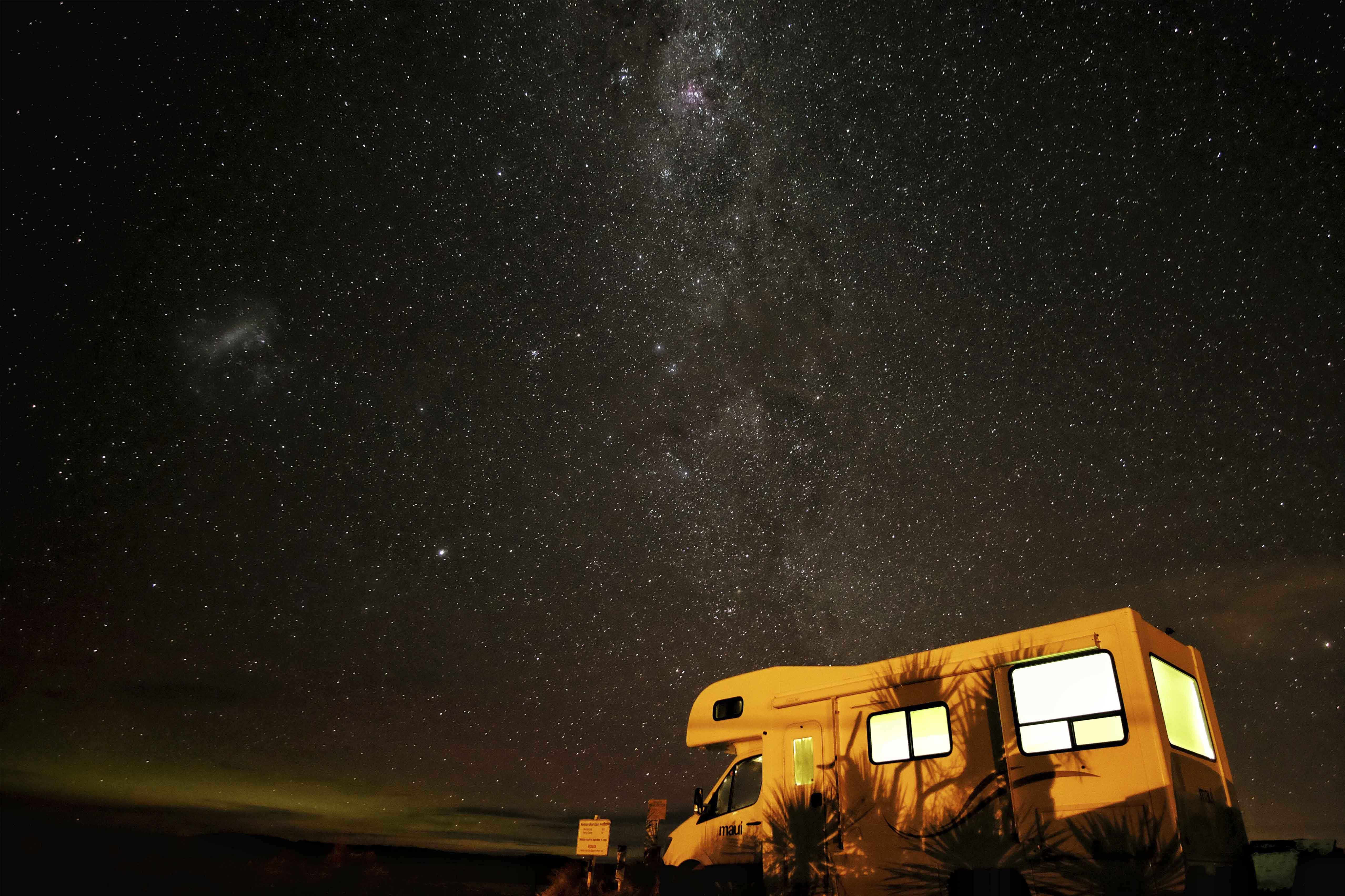 Motorhome under a starlet sky